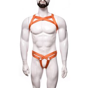 Men's Sexy Lingerie Big Chest Strap Bar Ball Performance Three-point Suit (Option: Orange-Average Size)