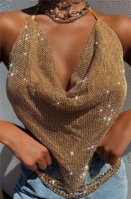 Sleeveless Sling Backless Pure Color Halter Slim-fit Color Metal Women's Waistcoat (Option: Gold-XS)