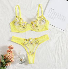 Women's New Lace Underwear Bra Set (Option: Yellow-S)