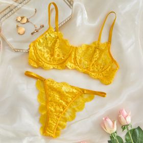 Strap Lace See-through Underwear Suit Women (Option: Yellow-M)