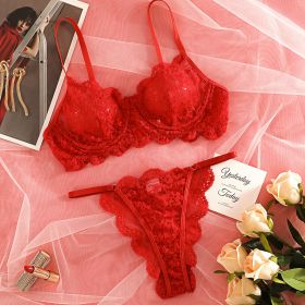 Strap Lace See-through Underwear Suit Women (Option: Red-M)