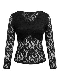 Women's Solid Color Sexy Lace Top (Option: Black-S)