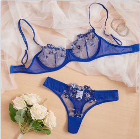 Women's New Lace Underwear Bra Set (Option: Blue-L)