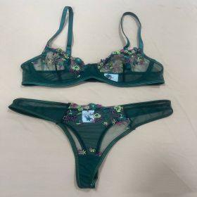 Women's New Lace Underwear Bra Set (Option: Dark Green-L)